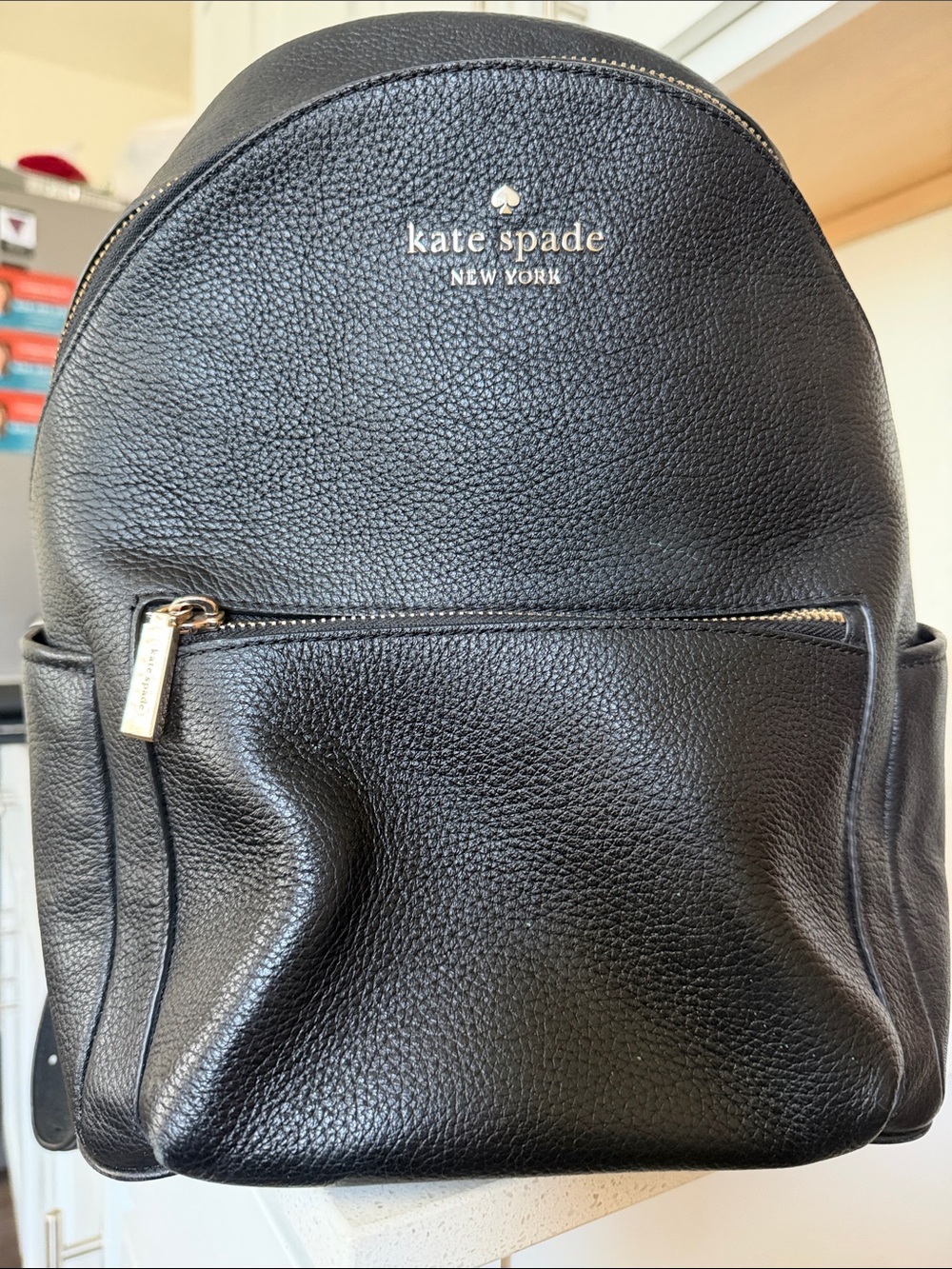 kate spade Black Pebbled Leather Mini Backpack with Gold Hardware